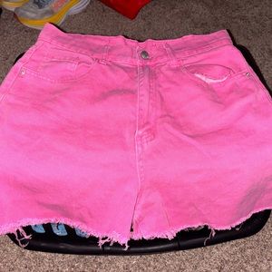 pink denim shorts